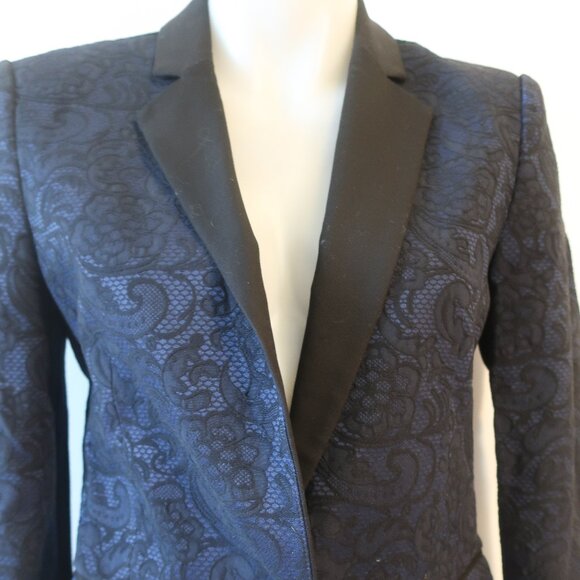 Womens BCBGMaxazria Philipe Dark Navy Black Lace Jacquard Jacket Blazer S - Picture 3 of 10